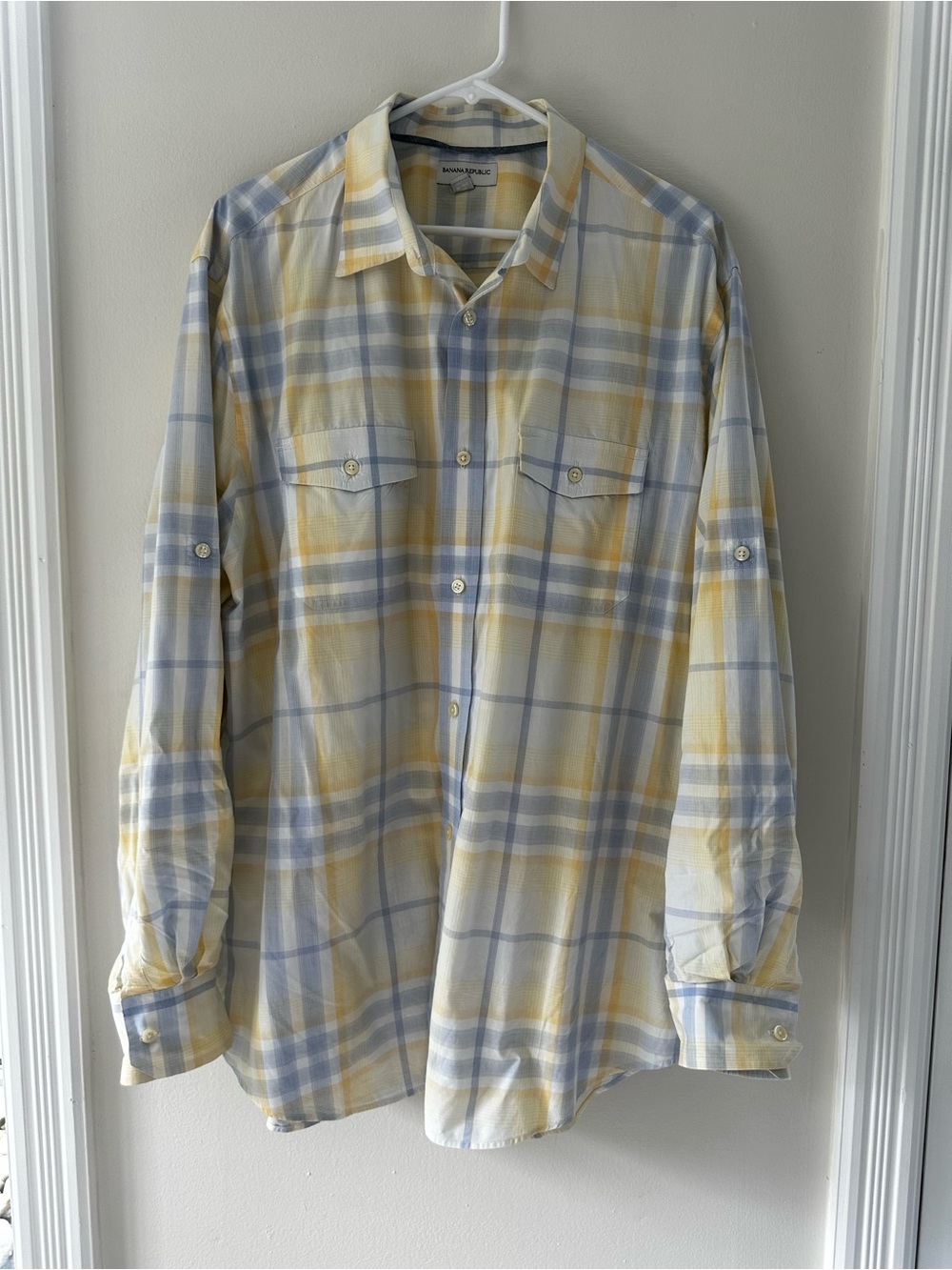 Banana Republic Men's Plaid Button-Down Shirt - Yellow & Light Blue